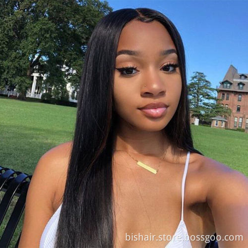 BIS Brazilian 100% Human  Hair 4x4 Silky Straight Waves Wig For Black Women, 150 Density Wigs With Transparent Lace Closure Wig